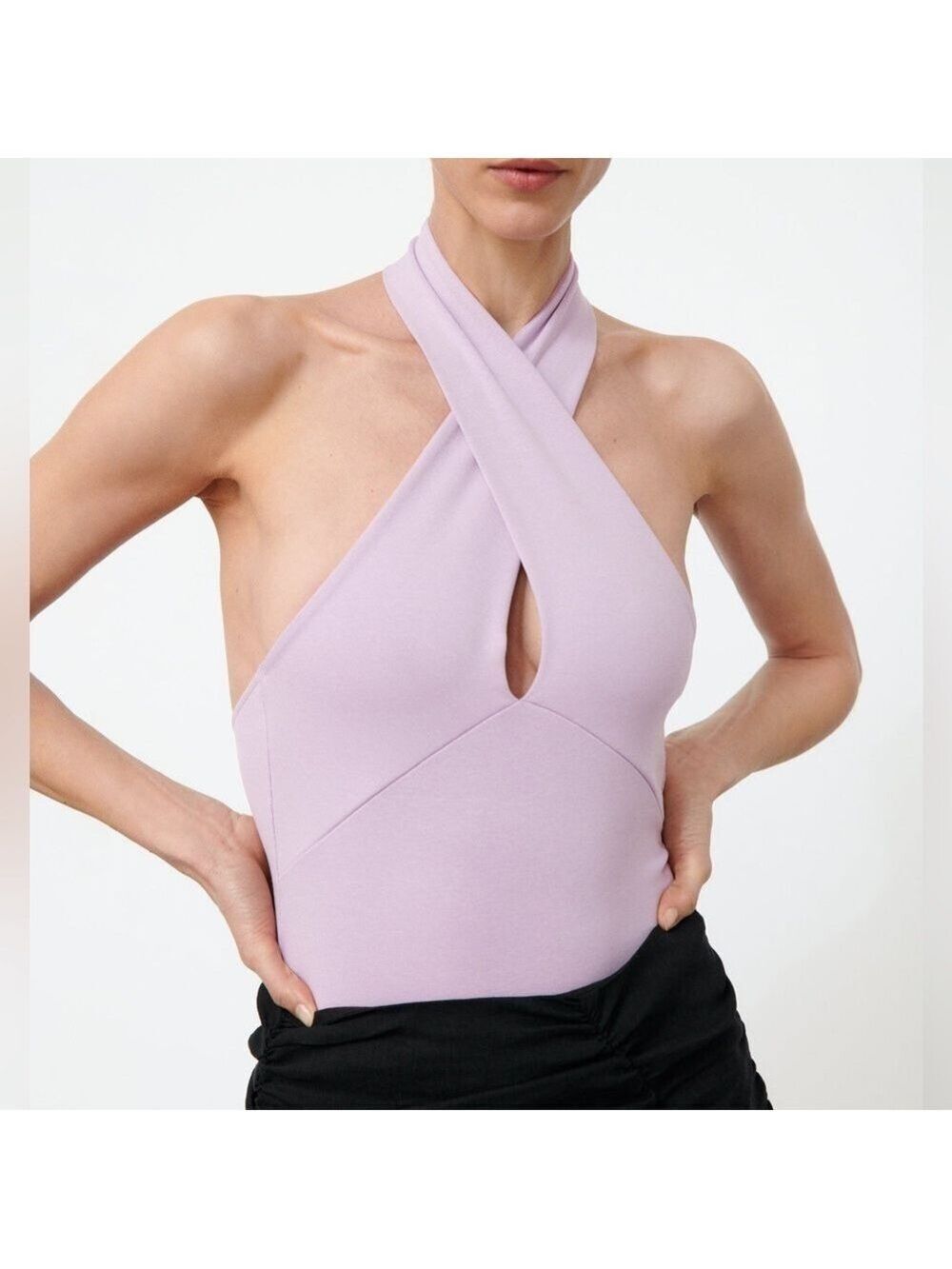 Zara Lilac Two Way Stretch Cotton Bikini Cut Halter Top Bodysuit